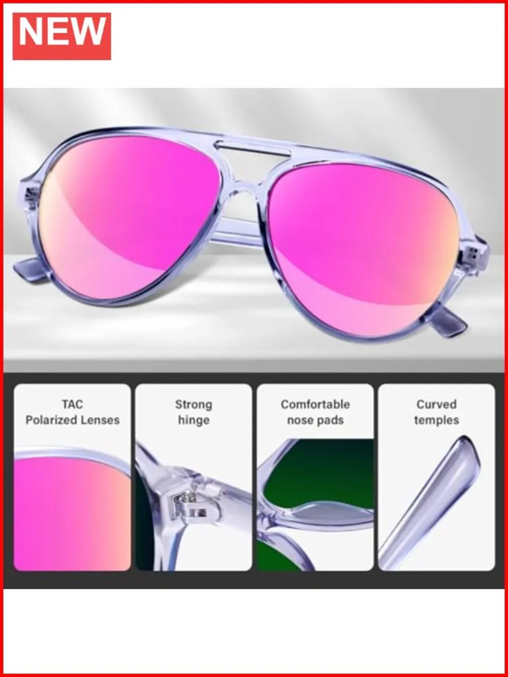 Polarized Aviator Sunglasses Sporty Style Running Sun Glasses Tangle Free Frame